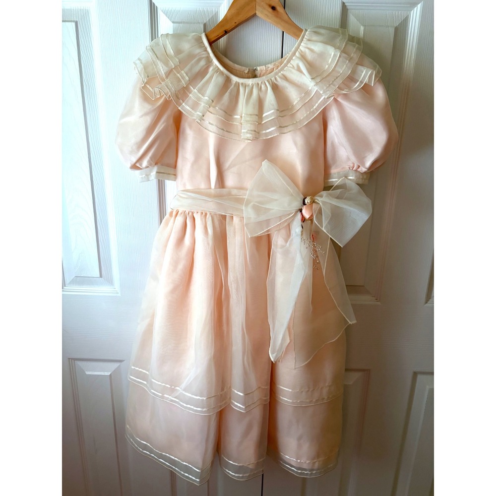 VTG 1980's Sylvia Whyte Neiman Marcus Peach Organza Party Flower Girl Dress 10